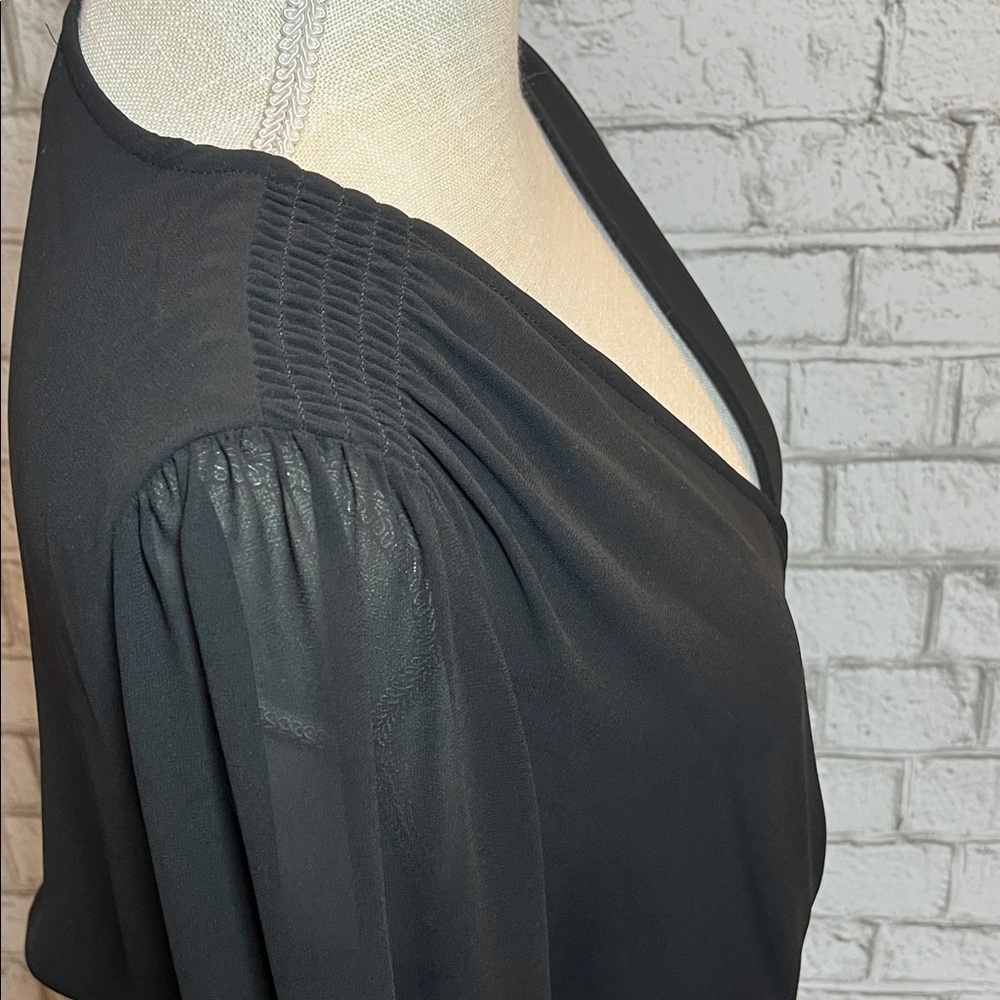 MICHAEL Michael Kors A-line silhouette sheer sleeves smocked waist black dress - Picture 7 of 16